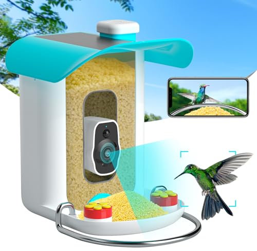 Smart Bird Feeder mit Kamera, Vogelfutterstation mit KI Identifizieren von Vogelarten, 170 Grad Weitwinkel, 1080P HD, APP-Anschluss, IP65 wasserdicht, Solarenergieerzeugung, Geschenk für