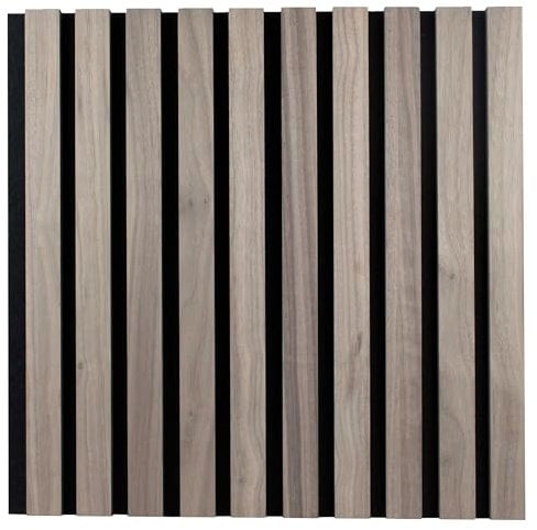 PROVISTON Akustik 3D Wandpaneele 400 x 400 x 21 mm Furnierte MDF Holzlamellen in der Farbe Walnuss Filz-Untergrund als Trägermaterial