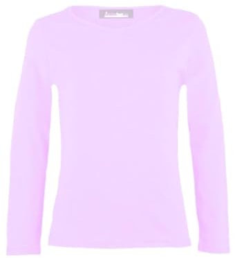 Girls Plain Tops Long Sleeve Basic Stretch Round Neck T-Shirt School Tee Top Lilac 11-12 Years