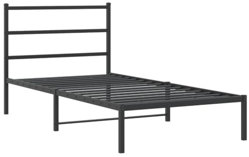 vidaXL Bettgestell, Bettrahmen mit Lattenrost, Bett Gästebett mit Kopfteil, Metallbett Einzelbett Schlafzimmerbett, Schwarz 100x200cm Metall