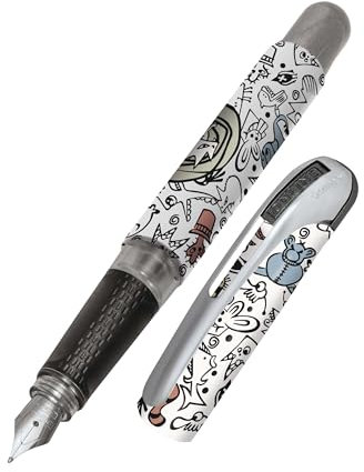 Online fountain pen College Angry Animals, ink fountain pen for right-handers, ergonomic grip, high-qual. iridium nib medium, standard ink cartridges, incl. combi cartridge blue, for allergy sufferers