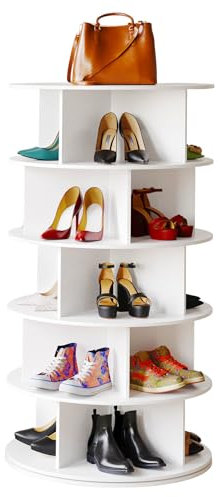 SpaceAid Drehbarer Schuhregal im Kreuz-Stil, 5-stöckig, drehbarer Schuhregal, 360° Display, Lazy Susan Aufbewahrung, Handtasche, drehbarer Turm, Schrank-Organisation (moderner Stil, Weiß)