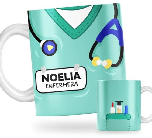 DEREGALOOS Taza Original Personalizada con Nombre. Taza para Regalar Uniforme TCAE Médico o Enfermera. Taza de Desayuno Accesorios Médico. Regalo original para enfermeros.