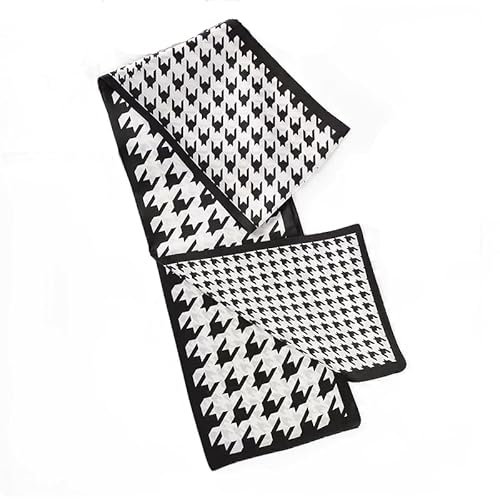 GIMIRO Satin Seidenschal Doppelschichten 150 x 16cm Krawatte Blumen Taillengürtel für Blazer, Mantel, Kleid (6# Black/White Houndstooth Unisex)