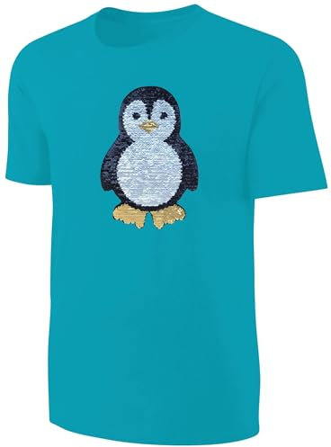 Kinder Pinguin Wendepailletten T-Shirt - Streichel-Shirt Türkis Größe 116