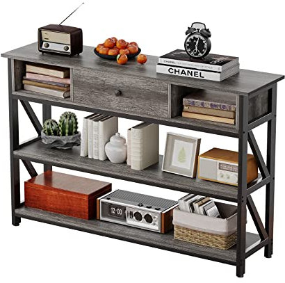 CAIYUN Console Table with Drawer Shelves, Entryway Table with Storage Shelves, Industrial Wood Hallway Sofa Table for Living Room, Couch, Foyer, Kitchen Counter,Grey