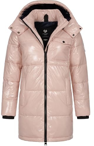 Ragwear Warmer Damen Wintermantel Shiny Steppmantel aus glänzendem Material mit Kapuze Roobie Long YOUMODO XS-3XL