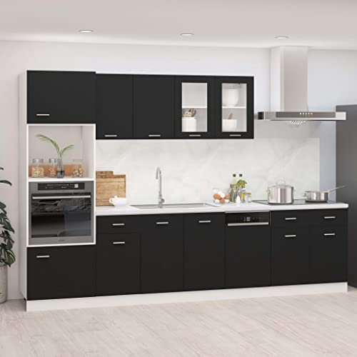 Hommdiy Küchenzeile 7-TLG. Küchenschrank Einbauküche Küchenblock Hängeschrank Spülenunterschrank Schubunterschrank Geschirrspülerblende,7-TLG.,Schwarz