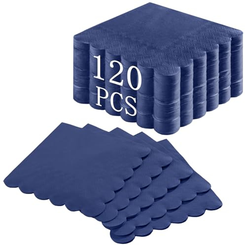 NatNarr 120 Stück marineblaue Servietten, gewellte blaue Abschlussfeier-Cocktailservietten, Einweg-Getränke-Dessert-Servietten für Bar, Geburtstag, Babyparty, patriotisch, 12,7 x 12,7 cm
