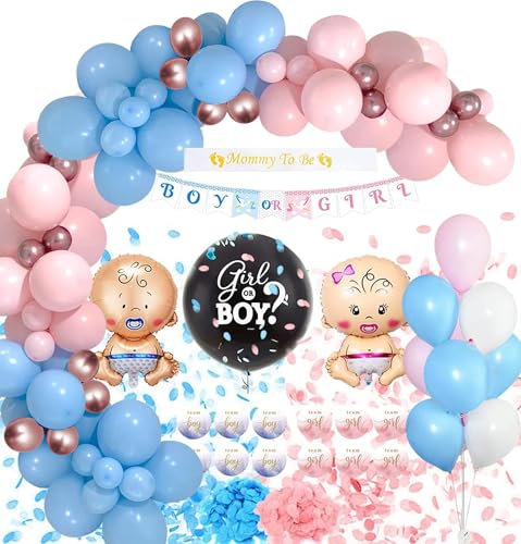 Kit de décoration de fête de genre pour fête prénatale, fête prénatale et baby shower, pour fille ou garçon, garçon ou fille, rose et bleu, avec confettis, pour annoncer le sexe (rose et bleu)