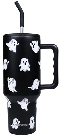 40 oz Halloween Tumbler Ghost Tumbler with Handle and Straw Halloween Gifts for Women Cup Holder Friendly Insulated Ghost Travel Mug Stainless Steel Water Bottle