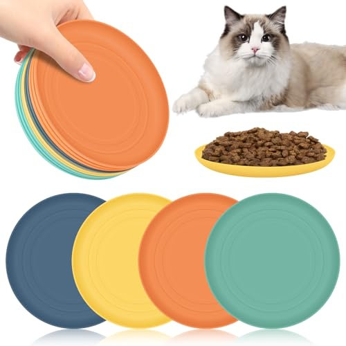 10 cuencos planos para gatos en 4 colores, cuenco plano para gatitos, cuenco redondo para gatos, plano (15 x 15 x 1,5 cm), coloridos cuencos para gatos para comida seca y comida húmeda