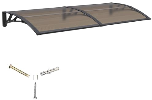 Pensilina Tettoia per Porta Balcone Esterno 200x100 cm in Policarbonato,Baldacchino Tetto per Finestra e Veranda, con Protezione UV, Antipioggia e Antineve