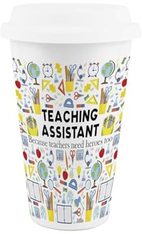 Purely Home Teaching Assistant Ceramic Travel Mug - School TA & Educational Careers Gifts/Presents - Reusable Silicone Lid Double-Walled Insulated Drinks Flask Cup