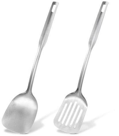 Yuanchu Kitchen Stainless Steel Spatulas Set, 2Pcs Silver Slotted Spatula Solid Turner Cooking Utensil Kitchen Accessories for Dishwasher Safe