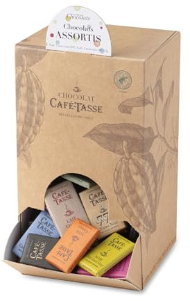 Assortiment de Mini-Tablettes de Chocolat Belge - Display 1,5 kg - Chocolat Noir, Lait et Blanc - Café-Tasse