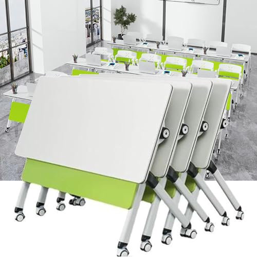 AYMIXEM Moderner weißer Büro-Besprechungstisch mit feststellbaren Rädern, mobiles Klappdesign für einfache Mobilität