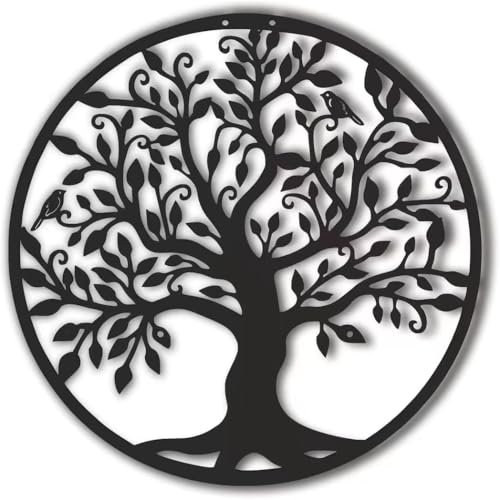 WLLWMYLY Arbre de vie decoration murale,Grand arbre de vie 60cm, Décoration murale en métal, arbre généalogique en métal,Convient pour le bureau, le salon, le jardin, la chambre à coucher (60 * 60cm)