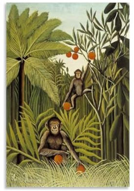 Henri Rousseau Kunstwerk – Die Affen im Dschungel, Druckposter, Wandkunst, Gemälde, Leinwand, Wohnzimmerdrucke, Schlafzimmer, Dekoration, Kunstwerke, 50 x 75 cm