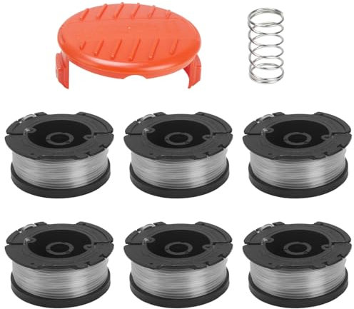 COEWUR 6pcs Bobine de Rechange de Tondeuse à Gazon en Nylon pour Coupe-Bordure Bobine de Fil Debroussailleuse avec 1 Couvre-bobines et 1 Ressorts pour Black et Decker