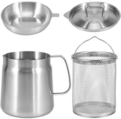 Oil Filter Pot Deep Fat Fryer 2L Bacon Grease Container with Strainer 304 Stainless Steel Frying Pot with Filter Lid Frying Basket Oil Storage Can Oil Filter for Storing Frying Cooking Grease