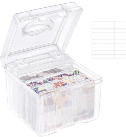 adorbox Photo Storage Box 4x6, 5x7 Photo Case, Clear Photo Boxes Storage, 5 Inner Photo Keeper with 1 Sheet Label Sticker, Photo Organizer with Handle for Cards,Photos,Pads