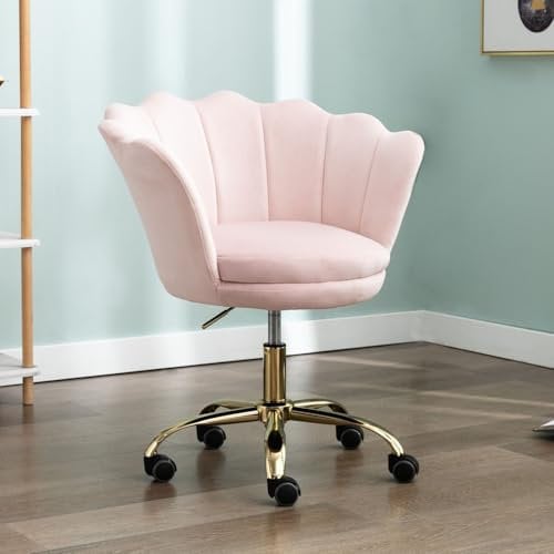 Ya-Home Velvet Home Office Chair Swivel Desk Chair with Adjustable Height for Home Office/Bedroom, Light Pink