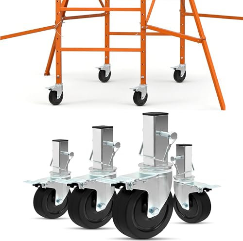 RDUIGT Gerüst-Räder, 12,7 cm, 4 Stück, mit Feststellbremsen, quadratischer Schaft, Rollgerüst, 199,6 kg Kapazität pro Rad
