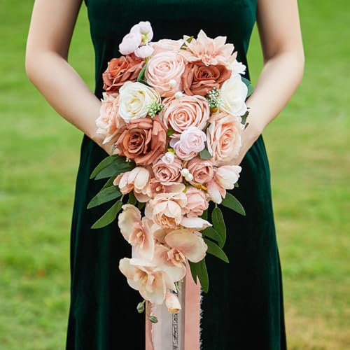 champracer Brautsträuße in Tropfenform Hochzeit Bouquet für Braut Eleganter Brautstrauß Wasserfall Handgemachte Blumenstrauß für Zeremonie Jahrestag Hochzeit Dekoration