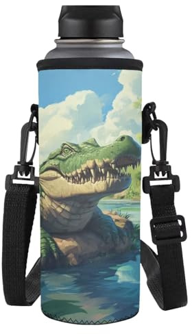 Yexignaon Crocodile Water Bottle Sleeve for Boys Non Slip Water Bottle Pouch for Rucksack Drink Bottles Carrier Bag for Outdoor Hiking Travel Drink Carrying