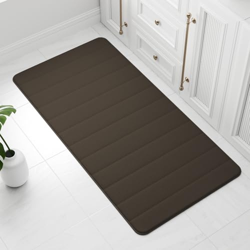 wyewye Badematte aus Memory-Schaum, 60 x 120 cm, Braun, ultraweicher, rutschfester Badezimmerteppich mit Quick-Dry-Technologie