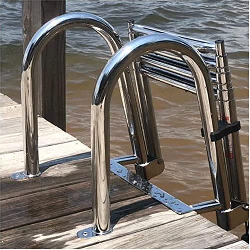 Telescopic Boat Ladder with Handle, 4 Step Folding Removable Deck Ladder for Pontoon Bass Boat Marine Yacht