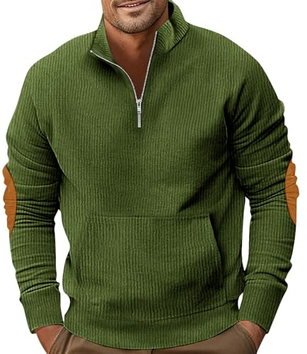 PRIVIMIX Sweat Homme Col Zippé Pull sans Capuche Sweatshirt Velours Côtelé avec Poche Kangourou M-3XL