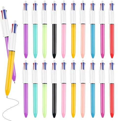 ZHIQIN 20 Stück 4 Farben Kugelschreiber 1mm Mehrfarbiger Kugelschreiber 4 in 1 Einziehbarer Kugelschreibers Vierfarben Retractable Stifte für Büro Praxis Verwaltung Studenten und Mitarbeiter