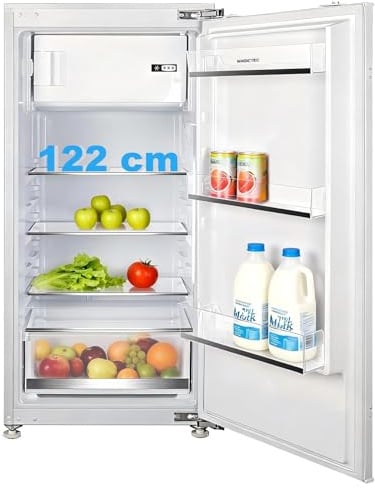 Einbaukühlschrank 122cm mit gefrierfach x 55.5 cm breit | 188 L (172L/16L Gefrierfach ) | 122 cm Nische kühlschrank einbau | Energieeffizient | 4 Versilberung-Hat | Temperaturregelung | Wechselbaren