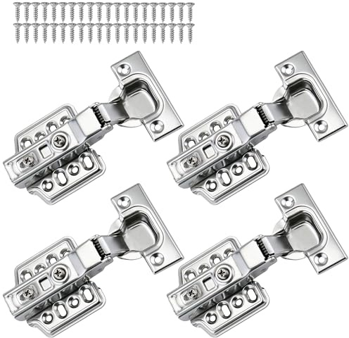 ERMWALR 4Pcs Half Overlay Soft Close Hinges for Cabinets,Kitchen Cupboard Hinges with Screws,3D Adjustable Detachable Concealed Hydraulic Thickened 3mm Stainless Steel for Wardrobe Bedroom Vanity