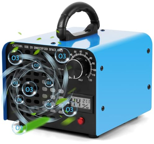 Vicloon Ozone Generator, 60000 mg/h High Capacity Ozone Machine, 120 Min Timer, Temperature Humidity Display, Air Purifier for Home, Kitchen, Office, Garage, Smoke and Pet Odours