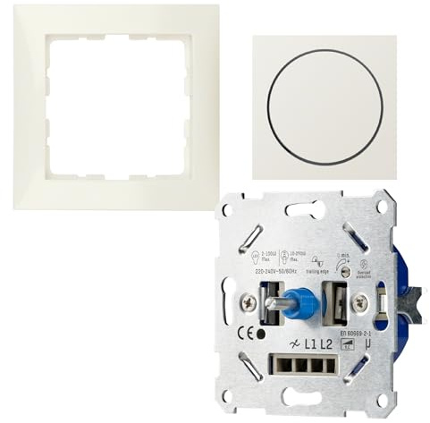 proventa LED Dimmer Unterputz 250W -> Komplettset mit Berker S.1 weiß glänzend <- LED Drehdimmer für LED & Halogen - Phasenabschnitt - 2-Draht Technik