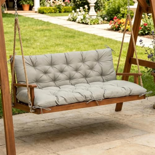 Yigowyigo Bankauflage Sitzkissen für 2/3/4-Sitzer Gartenbank 100x100x10cm mit Bändern Rückenkissen weich, wasserfest, für Sitzbank Gartenbank Gartenmöbel Hollywoodschaukeln Dunkelgrau (Grau)