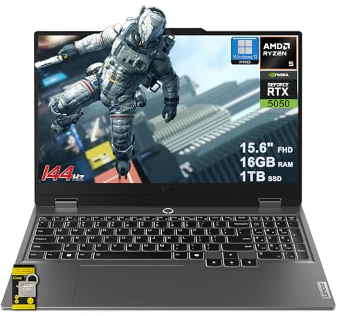 Lenovo LOQ Gaming AI Laptop 15.6 pulgadas FHD 144Hz (100% sRGB G-SYNC) AMD 6-core Ryzen 5 220 16GB RAM 1TB SSD GeForce RTX 5050 GDDR7 (440 tapas AI) retroiluminada Nahimic 5MP cámara de privacidad