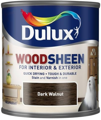 Woodsheen Stain and Varnish 250ml Dark Walnut | Interior Wood Stain and Varnish | Satin Finish for Doors Skirting Furniture and Trim | Quick Dry Wood Protection