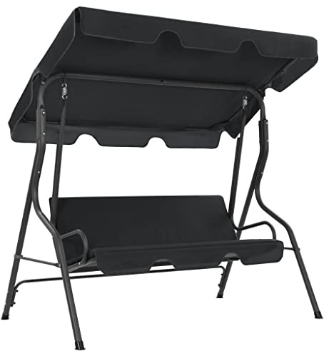 LoogCape Hollywoodschaukel Anthrazit 170x110x153 cm Gartenschaukel wetterfest mit klappbarem Dach, bequemen Kissen, stabilem Metallgestell, großer Sitzfläche