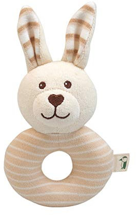 GRÜNSPECHT Bio-Stoffrassel Hase aus 100 % Baumwolle (kbA), Baby Spielzeug, kuschelig weich, Geschenk Geburt, Taufe, Babyparty, GOTS, beige (619-00)