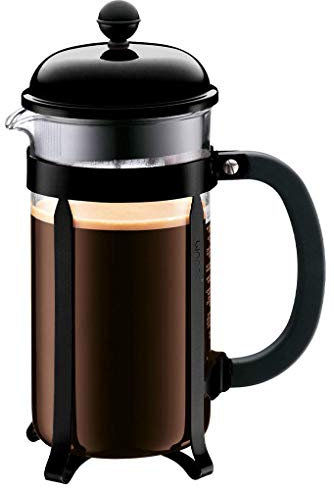 Bodum Chambord Kaffeebereiter 8 Tassen mit Metallrahmen, Chrom, Schwarz, 1 l
