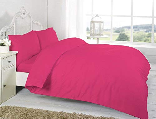 R&Z Plain Dyed Percale Polycotton Duvet Cover & 2 Pillow Cases Bed Set (Fuscia, Kind)