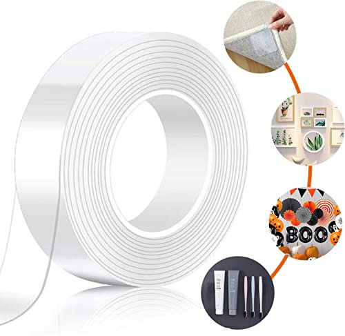 Doppelseitiges Klebeband Extra Stark Magisch Nano Doppelseitige Klebebänder Transparent Ablösbar Klebestreifen Doppelseitig Spurloses Waschbares Klebeband für Teppich Fotorahmen Küche