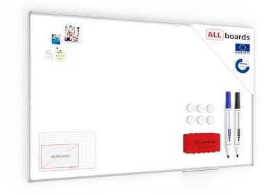 Allboards, magnetisches Whiteboard mit Expo-Alurahmen, trocken abwischbar und beschreibbar, wandmontierbar, 170 x 100 cm.