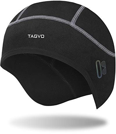TAGVO Bonnet De Crâne Thermique,Bonnet De Cyclisme Coupe-Vent,Doublure De Casque Chaude avec Trou pour Lunettes,Bonnet De Sport d'hiver avec Cache-Oreille,Doublure De Casque De Sécurité