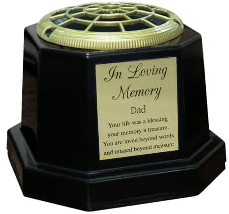 Black Graveside Memorial Flower Vase with Gold In Loving Memory Plaque (Dad)