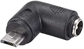 sourcing map Connecteur d'alimentation DC 90 degrés Angle Droit 5,5 mm x 2,1 mm Femelle vers Micro USB Mâle Coupleur Adaptateur Convertisseur